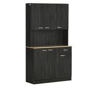 HOMCOM Alacena de Cocina Mueble Auxiliar de Cocina Alta con 6 Puertas Cajón Encimera Abierta y Estantes Ajustables Estilo Moderno Negro Veteado 101x39x180 cm