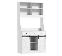 HOMCOM Alacena de Cocina Mueble Auxiliar de Cocina con 2 Puertas Corredizas 3 Cajones Encimera para Microondas y Estantes Ajustables Estilo Granja Blanco 93,5x40x180 cm
