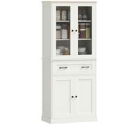 HOMCOM Alacena de Cocina, Mueble Auxiliar de Cocina con 2 Puertas de Acrílico, Cajón Grande, Estantes Ajustables, para Comedor, 76x40x182,5 cm, Crema