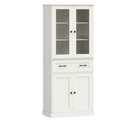 HOMCOM Alacena de Cocina, Mueble Auxiliar de Cocina con 2 Puertas de Acrílico, Cajón Grande, Estantes Ajustables, para Comedor, 76x40x182,5 cm, Crema