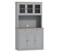 HOMCOM Alacena de Cocina, Mueble Auxiliar de Cocina, con 3 Puertas de Vidrio, Encimera Abierta para Microondas, 2 Cajones y Estantes Ajustables, 100x40x180 cm, Gris