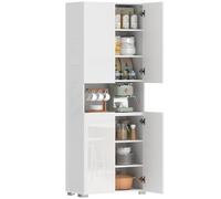 HOMCOM Alacena de Cocina, Mueble Auxiliar de Cocina con 4 Puertas, Compartimento Abierto, Estantes Ajustables, 68x34x180 cm, Blanco Brillo