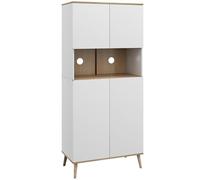 HOMCOM Alacena de Cocina Mueble Auxiliar de Cocina con 4 Puertas y Encimera para Microondas, Estantes Regulables, Orificio para Cable, Patas de Madera, Estilo Moderno, 80x40x178 cm Blanco
