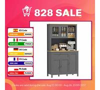 HOMCOM Alacena de Cocina Alta, Mueble Auxiliar de Cocina, con 5 Puertas, Estante Ajustable, Cajón, Encimera Abierta de Microondas, Orificio para Cable, 100x40x180 cm, para Comedor, Salón, Gris