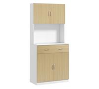 HOMCOM Alacena de Cocina Mueble Auxiliar de Cocina con Puertas Cajón y Estantes Ajustables Antivuelco para Comedor Salón 80x40x180 cm Natural y Blanco