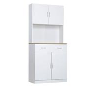 HOMCOM Alacena de Cocina Mueble Auxiliar de Cocina con Puertas Cajón y Estantes Ajustables Antivuelco para Comedor Salón 80x40x180 cm Blanco