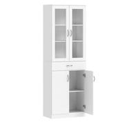 HOMCOM Alacena de Cocina, Mueble Auxiliar de Cocina con Puertas de Vidrio, Cajón, Estantes Ajustables, para Comedor, Salón, Blanco, 60x35x180 cm