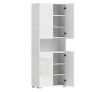 HOMCOM Alacena de Cocina, Mueble Auxiliar de Cocina de Blanco Brillo con 4 Puertas, Compartimento Abierto, Estantes Ajustables, 68x34x180 cm