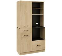 HOMCOM Alacena Moderno de Cocina con 2 Cajones, 2 Armarios y 4 Estantes Abiertos - Mueble Buffet para Comedor y Salón - 90x40x170 cm - Roble y Negro