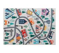 HOMCOM Alfombra con Patrón de Autopista, Fondo Blanco, Fleece Suave, Fácil de Limpiar, Multicolor