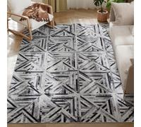 HOMCOM Alfombra moderna, alfombra lavable antideslizante con diseño triangular, alfombra de chenilla para salón, dormitorio, comedor, oficina en casa, 230 x 160 cm, negro
