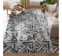 HOMCOM Alfombra moderna, alfombra lavable antideslizante con diseño triangular, alfombra de chenilla para salón, dormitorio, comedor, oficina en casa, 290 x 200 cm, negro