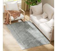 HOMCOM Alfombra Salón 170x120 cm Elementos a Líneas Gris Oscuro | Pelo Corto, Elementos a Líneas, para Sala de Estar Dormitorio Comedor