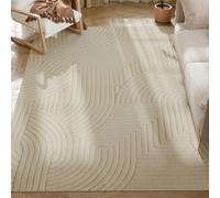 HOMCOM Alfombra Salón 230x160 cm Alfombra Pelo Corto Estilo Moderno Base Antideslizante Tejida a Máquina Tapete para Sala de Estar Dormitorio Comedor Crema