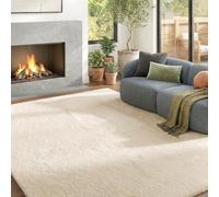 HOMCOM Alfombra Salón Pelo Largo Lavable 120x160 cm Blanco Crema | Lavable en Lavadora, Estilo Moderno, para Sala de Estar Dormitorio Comedor