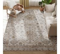 HOMCOM Alfombra vintage, alfombra lavable antideslizante, alfombra de franela para salón, dormitorio, comedor, oficina en casa, 290 x 200 cm, beige