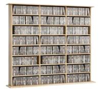 HOMCOM Almacenamiento CD y DVD 145x24x126.3cm Roble | Armario multimedia, capacidad máxima 1032 CD/594 DVD & Blu-ray, 24 compartimentos y 18 estantes ajustables