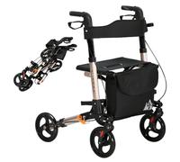 HOMCOM Andador con asiento compacto plegable rápido ruedas 8" tono dorado