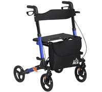 HOMCOM Andador de 4 ruedas con asiento y respaldo, andador plegable de movilidad con bolsa de transporte, altura ajustable, frenos duales, soporte para bastón, marco de aluminio ligero para personas