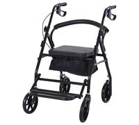 HOMCOM Andador para Ancianos Plegable con Asiento y 4 Ruedas Mango Ergonómico Ajustable en Altura Frenos de Maneta Cesta Negro