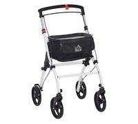 HOMCOM Andador para Ancianos Plegable de Aluminio Andador para Personas Mayores con 4 Ruedas y Bandeja Andador con Altura Ajustable Frenos de Maneta y Bolsa de Transporte Blanco