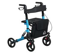 Homcom andador para ancianos plegable de aluminio andador para personas mayores con asiento y 4 ruedas andador con altura ajustable frenos de maneta y bolsa de transporte azul y negro