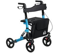 HOMCOM Andador para Ancianos Plegable de Aluminio Andador para Personas Mayores con Asiento y 4 Ruedas Andador con Altura Ajustable Frenos de Maneta y Bolsa de Transporte Azul y Negro
