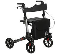 HOMCOM Andador para Ancianos Plegable de Aluminio Andador para Personas Mayores con Asiento y 4 Ruedas Andador con Altura Ajustable Frenos de Maneta y Bolsa de Transporte Azul y Negro