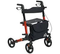 HOMCOM Andador para Ancianos Plegable de Aluminio Andador para Personas Mayores con Asiento y 4 Ruedas Andador con Altura Ajustable Frenos de Maneta y Bolsa de Transporte Rojo y Negro