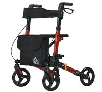 HOMCOM Andador para Ancianos Plegable de Aluminio con Asiento 4 Ruedas Altura Ajustable Frenos de Maneta Rojo y Negro