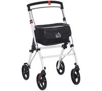 HOMCOM Andador para Personas Mayores Plegable de Aluminio con 4 Ruedas Bandeja Altura Ajustable Frenos de Maneta Blanco