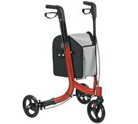 HOMCOM Andador plegable de 3 ruedas, andador para ancianos, doble freno, altura regulable, chasis de aluminio, cesta portaobjetos, ligero y resistente, rojo