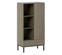 HOMCOM Aparador 1 Puerta Aparador para Salón Moderno con Cajón Estante Ajustable y 3 Compartimentos Abiertos para Comedor Entrada Dormitorio 60x34x121 cm Natural