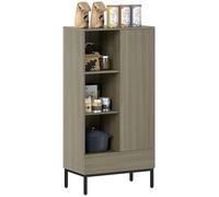 HOMCOM Aparador 1 Puerta Aparador para Salón Moderno con Cajón Estante Ajustable y 3 Compartimentos Abiertos para Comedor Entrada Dormitorio 60x34x121 cm Natural