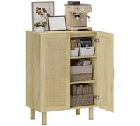 HOMCOM Aparador 2 Puertas de Rejilla de Ratán Aparador para Salón Nórdico con Estantes Ajustables para Comedor Entrada Dormitorio Natural 73x41x102 cm