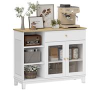 HOMCOM Aparador 2 Puertas de Vidrio Estriado Aparador para Salón Moderno con Cajón Compartimentos Abiertos y Estantes Ajustables para Comedor Entrada Blanco 100x35x80,3 cm