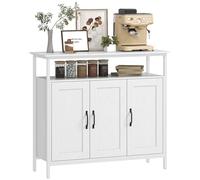 HOMCOM Aparador 3 Puertas, Aparador para Salón Industrial, con Compartimento Abierto, Estantes Ajustables, para Comedor, Entrada, Dormitorio, Blanco, 100x35x88 cm