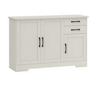 HOMCOM Aparador 3 Puertas, Aparador para Salón Rústico Moderno, con 2 Cajones, Estante Ajustable, Cierre Suave, para Comedor, Entrada, Dormitorio, Crema, 120x38x79 cm