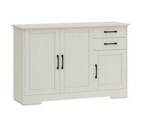 HOMCOM Aparador 3 Puertas, Aparador para Salón Rústico Moderno, con 2 Cajones, Estante Ajustable, Cierre Suave, para Comedor, Entrada, Dormitorio, Crema, 120x38x79 cm