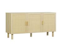 Homcom aparador 3 puertas de rejilla de ratán aparador para salón nórdico con estantes ajustables para comedor entrada dormitorio natural 136x41x70 cm