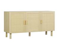 HOMCOM Aparador 3 Puertas de Rejilla de Ratán Aparador para Salón Nórdico con Estantes Ajustables para Comedor Entrada Dormitorio Natural 136x41x70 cm