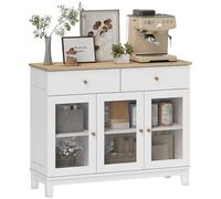 HOMCOM Aparador 3 Puertas de Vidrio Estriado Aparador para Salón Moderno con 2 Cajones y Estantes Ajustables para Comedor Entrada Blanco 100x35x80,3 cm
