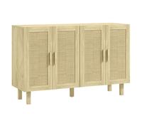 HOMCOM Aparador 4 Puertas de Rejilla de Ratán Aparador para Salón Nórdico con Estantes Ajustables para Comedor Entrada Dormitorio Natural 120x39,5x76 cm