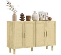 HOMCOM Aparador 4 Puertas de Rejilla de Ratán Aparador para Salón Nórdico con Estantes Ajustables para Comedor Entrada Dormitorio Natural 120x39,5x76 cm