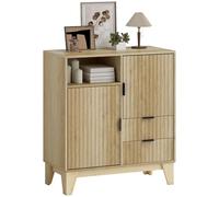 HOMCOM Aparador Acanalado 2 Puertas 2 cajones 80x40x90cm Madera Natural