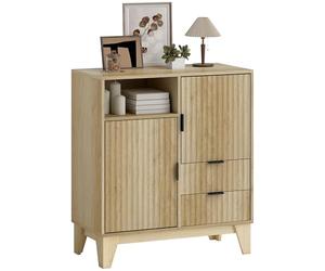 HOMCOM Aparador Acanalado 2 Puertas 2 cajones 80x40x90cm Madera Natural