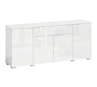 HOMCOM Aparador alto brillo, aparador buffet moderno con 4 puertas y baldas ajustables, mueble con cierre suave, blanco