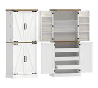HOMCOM Aparador alto de cocina, armario de cocina, 4 puertas, 3 cajones, 8 portaespecias y estantes regulables, 76x40x182cm, blanco