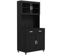 HOMCOM Aparador alto de cocina, armario de cocina con 4 puertas, cajón, encimera, estantes regulables, 80x48x170cm, negro Aosom España