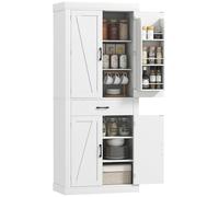 HOMCOM Aparador alto de cocina de 183,5 cm, mueble de cocina con 6 especieros en la puerta, 4 puertas tipo granero y cajón, mueble despensa rústico con estantes ajustables, para comedor, salón, blanco